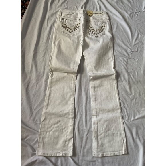 L.A. Idol USA White Bootcut Jeans W/ Embellished Pockets Size 13 - Picture 3 of 10